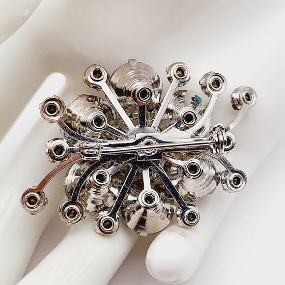 Vintage 1950s Judy Lee Style Rhinestone Silver Tone Brooch - Picture 3 of 8